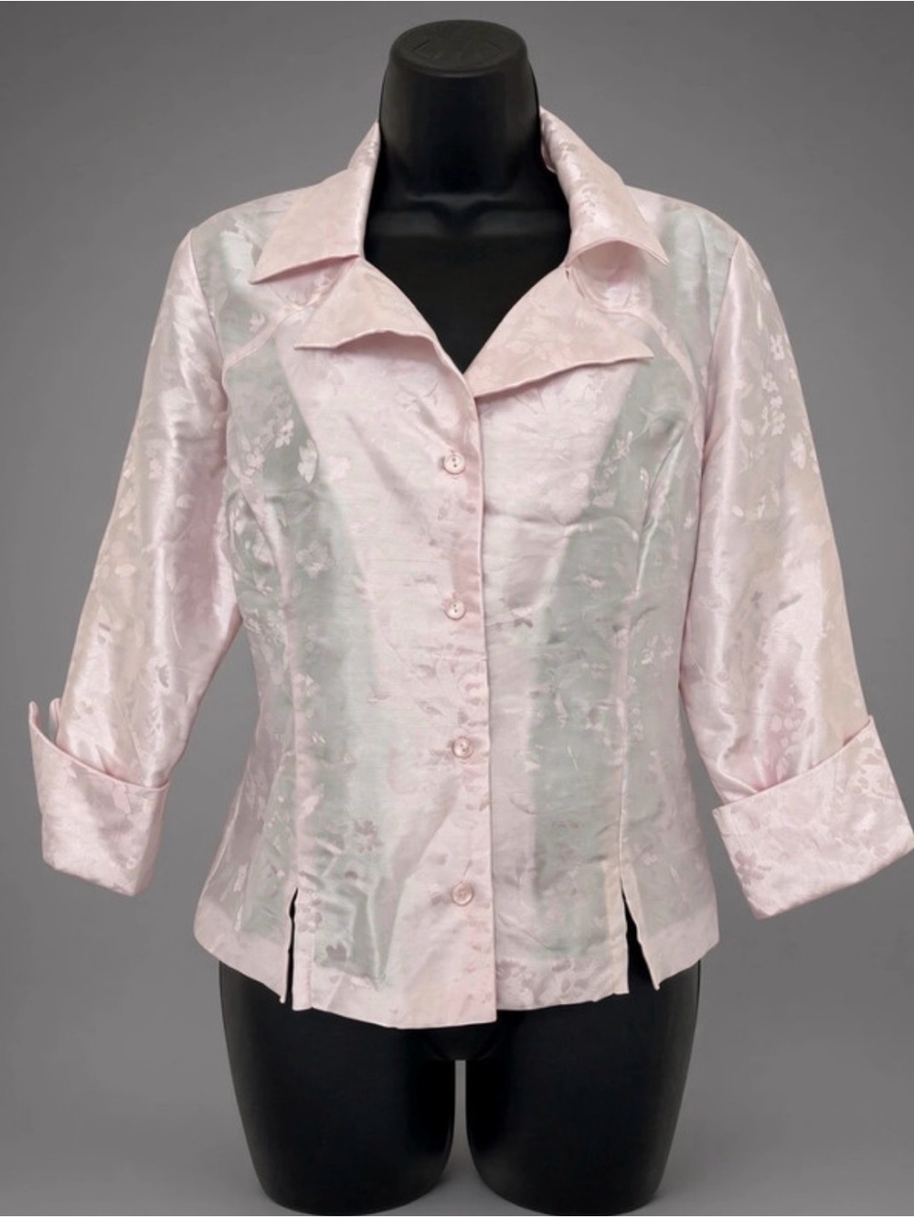 dressbarn Light Pink Floral Jacquard Button-Down Blouse